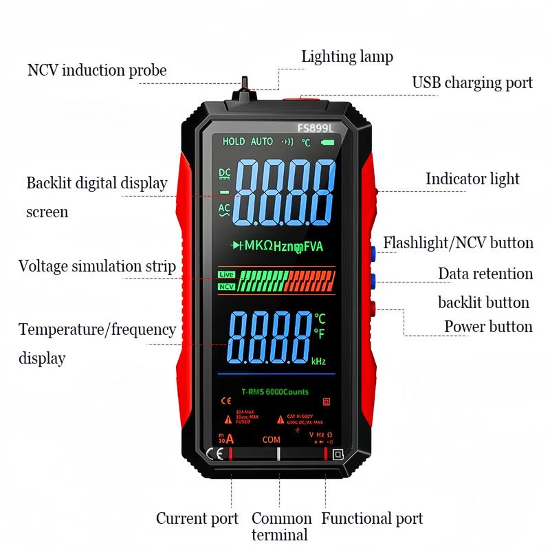 6000 Counts True RMS Digital Multimeter, Auto-Ranging Voltage Tester for Home, Car Repair & Industrial Use